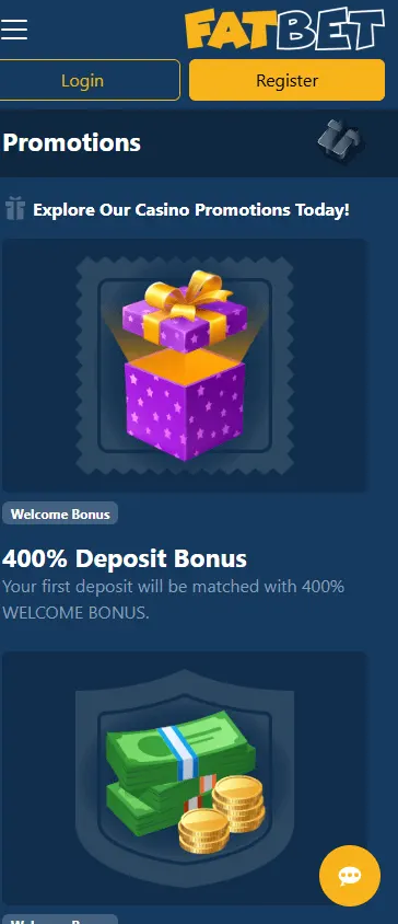 Fatbet Casino mobile promotions area with bonus and cashback offers