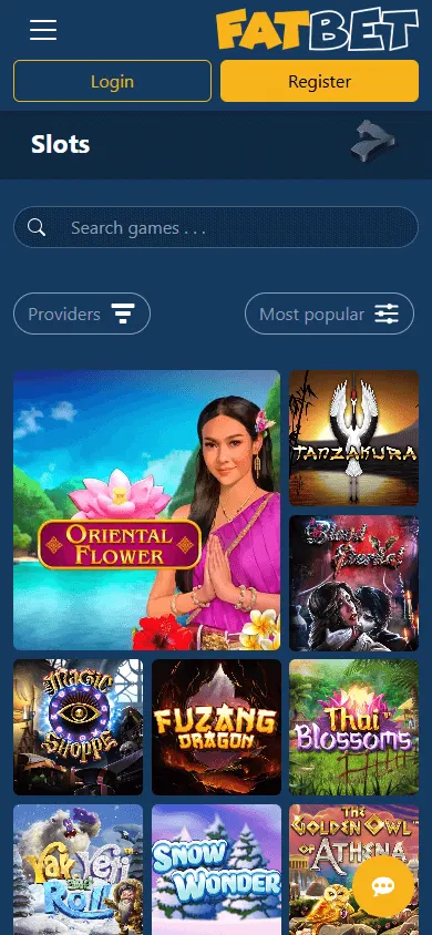 Fatbet Casino mobile games area with casino categories