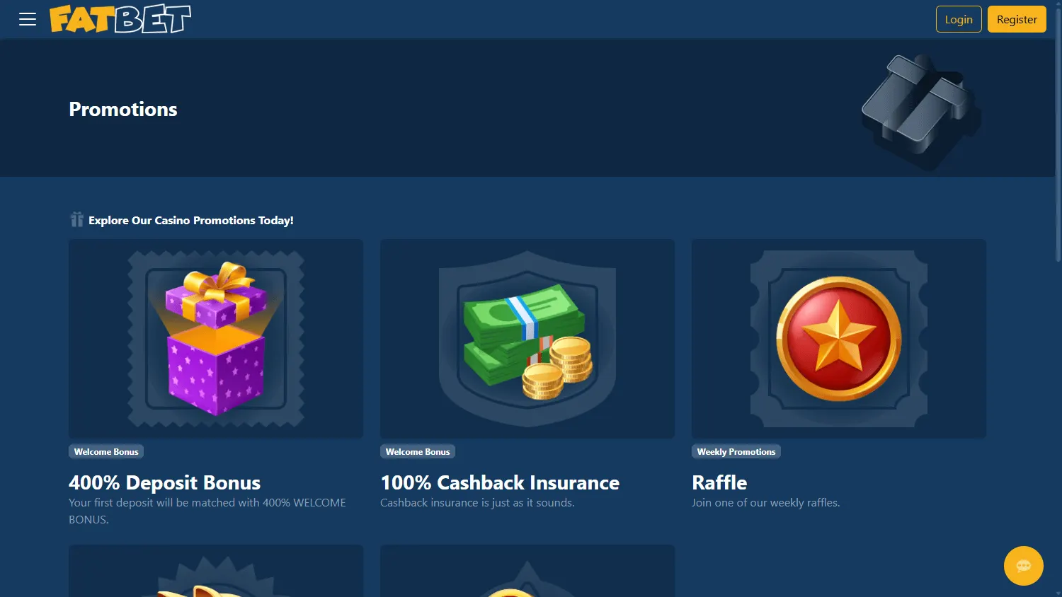 Fatbet Casino desktop promotions area with welcome and ongoing offer information